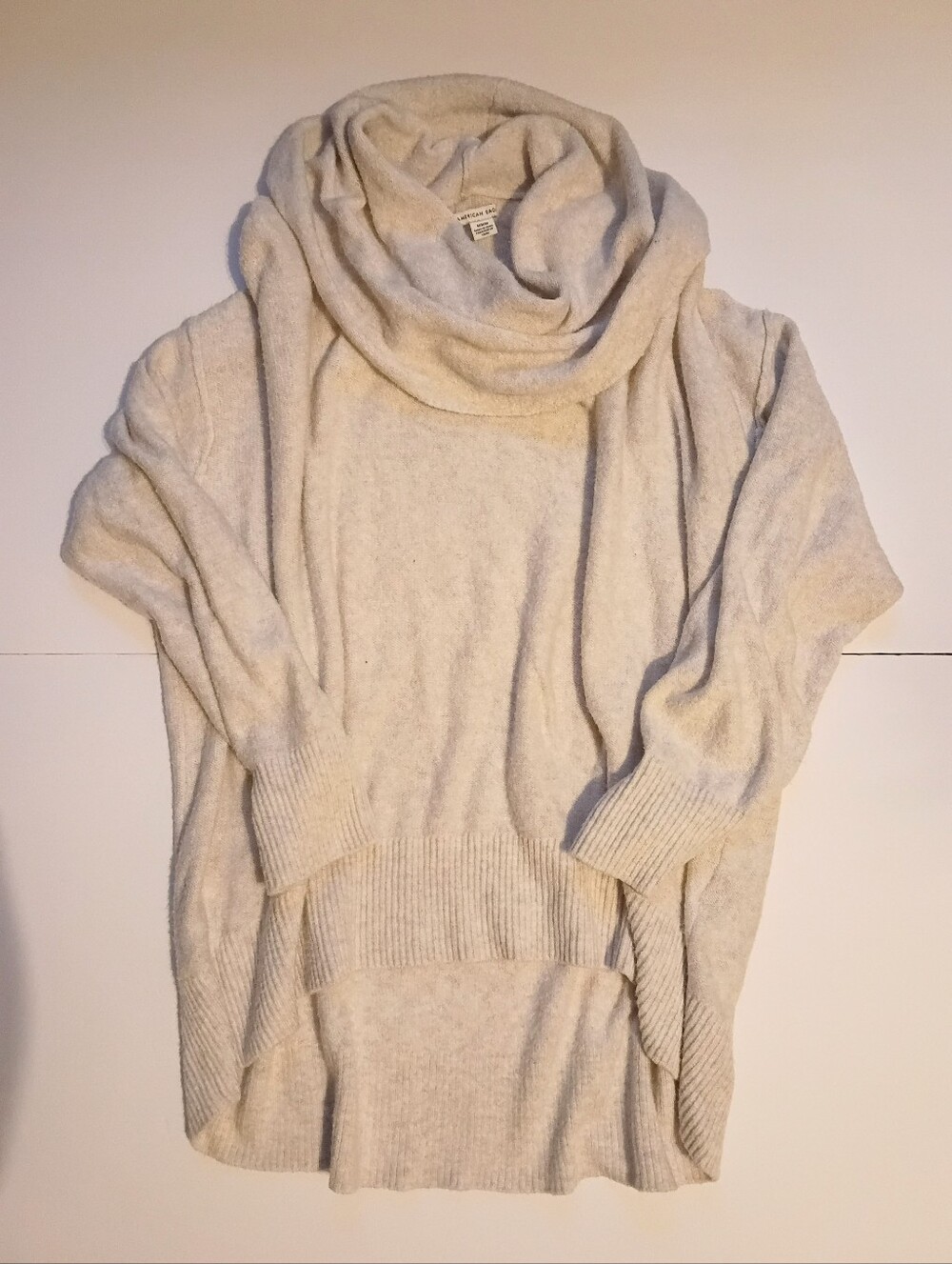 American Eagle Cowl Neck Poncho Sweater Medium Oatmeal Oversized Cozy